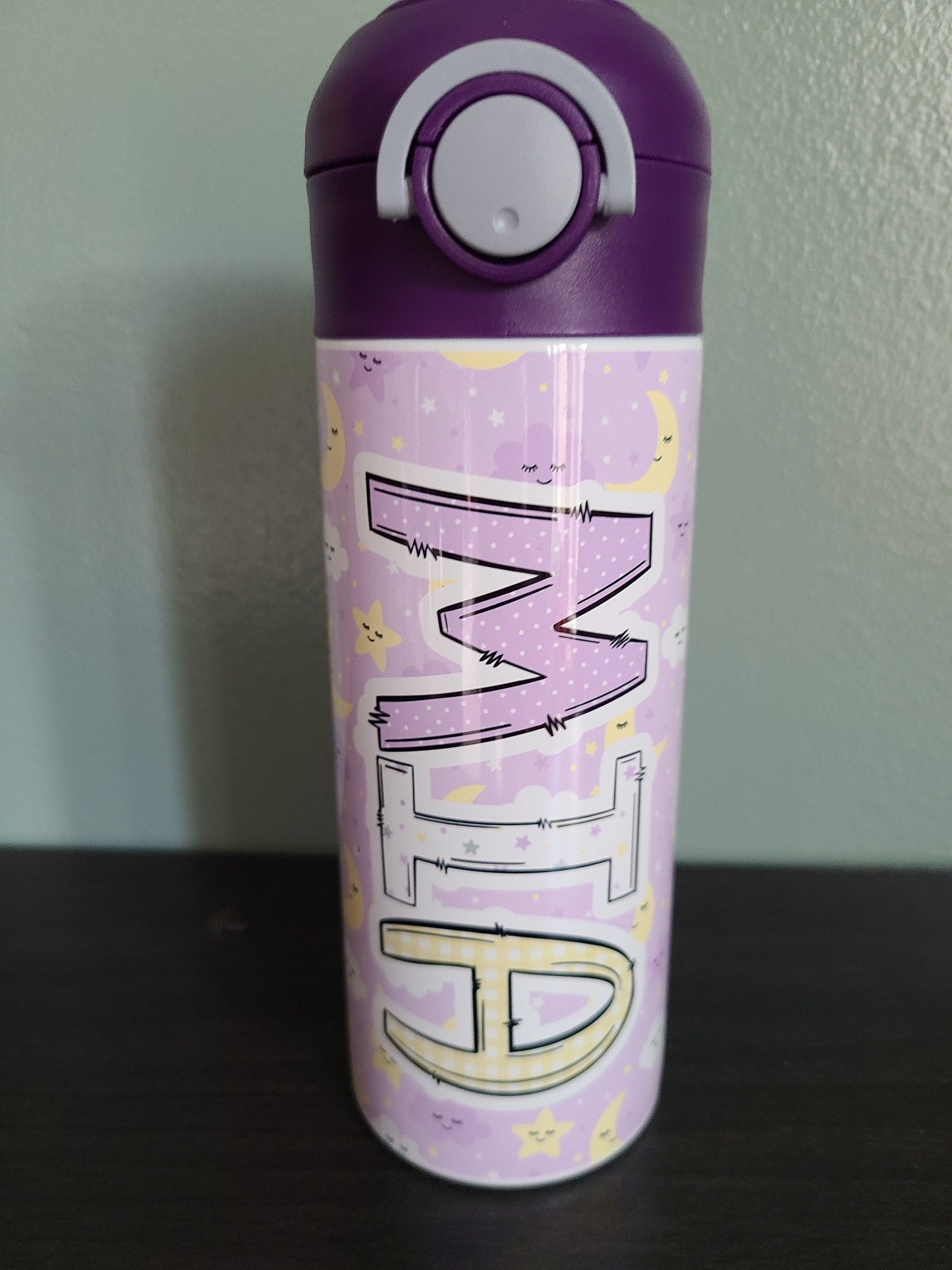 Purple Moon and Stars Personalized Water Bottle
