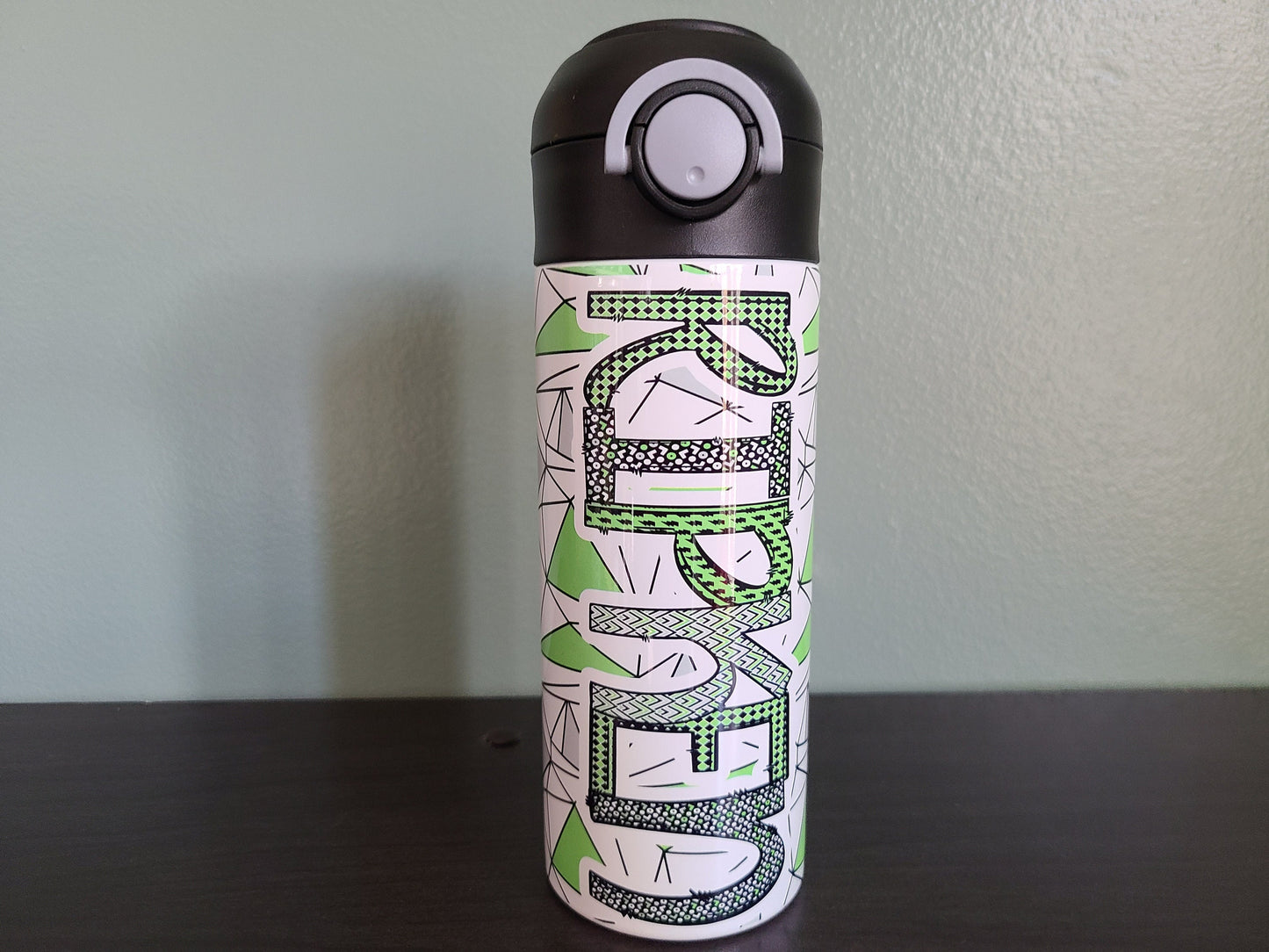 Black and Green Flip Top Water Bottle - Personalized