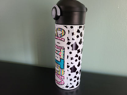 Fun Cow Print Flip Top Water Bottle - Personalized