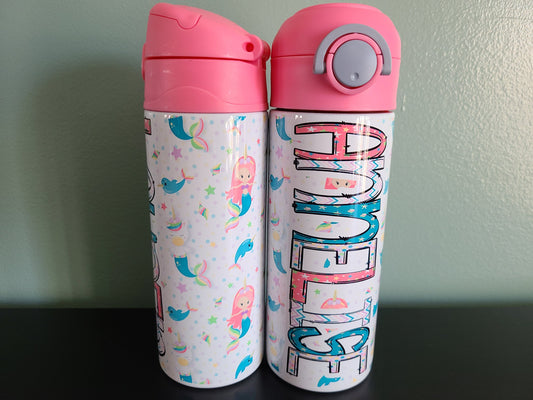 Personalized Mermaid Unicorn Water Bottle - 12 oz Flip Top Water Bottle with Straw