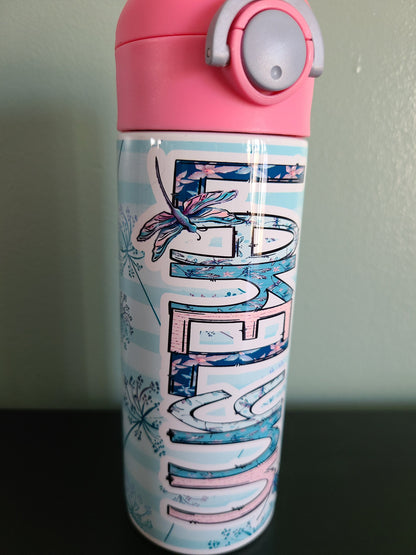 Personalized Dragonfly Water Bottle - 12 oz Flip Top Water Bottle with Straw