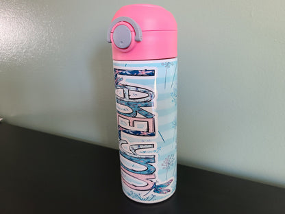 Personalized Dragonfly Water Bottle - 12 oz Flip Top Water Bottle with Straw