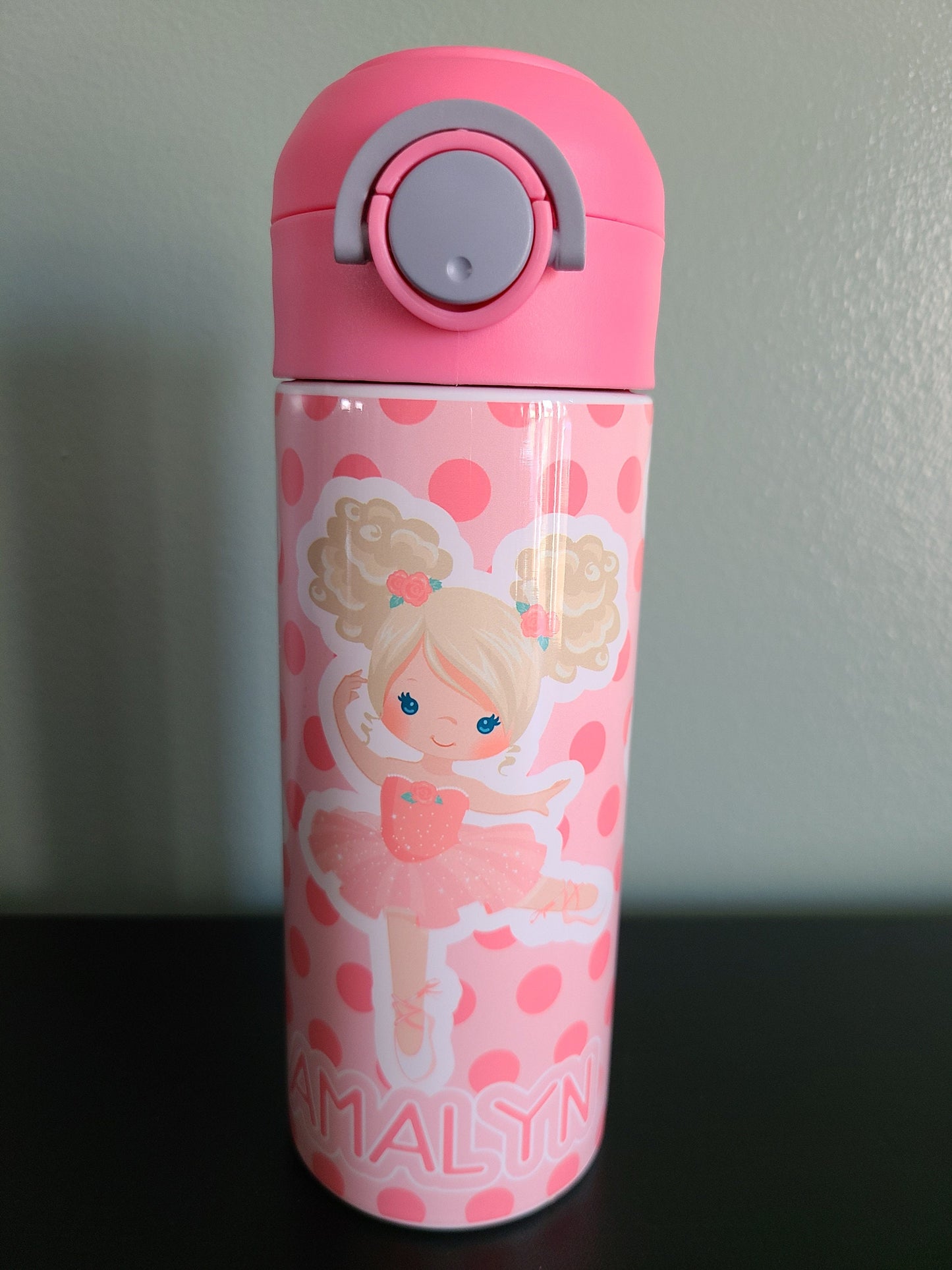 Personalized Pink Ballerina Water Bottle - 12 oz Flip Top Water Bottle with Straw