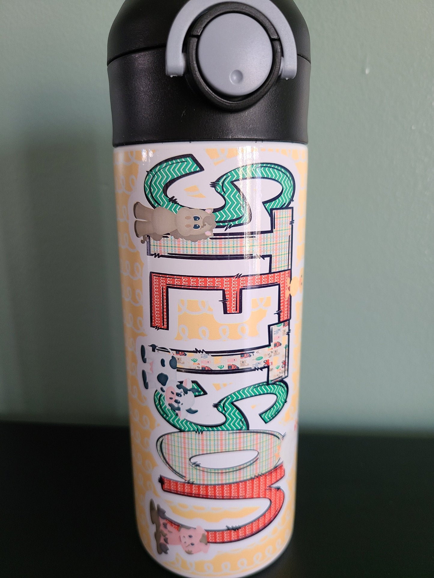 Personalized Farm Animals Water Bottle - 12 oz Flip Top Water Bottle with Straw