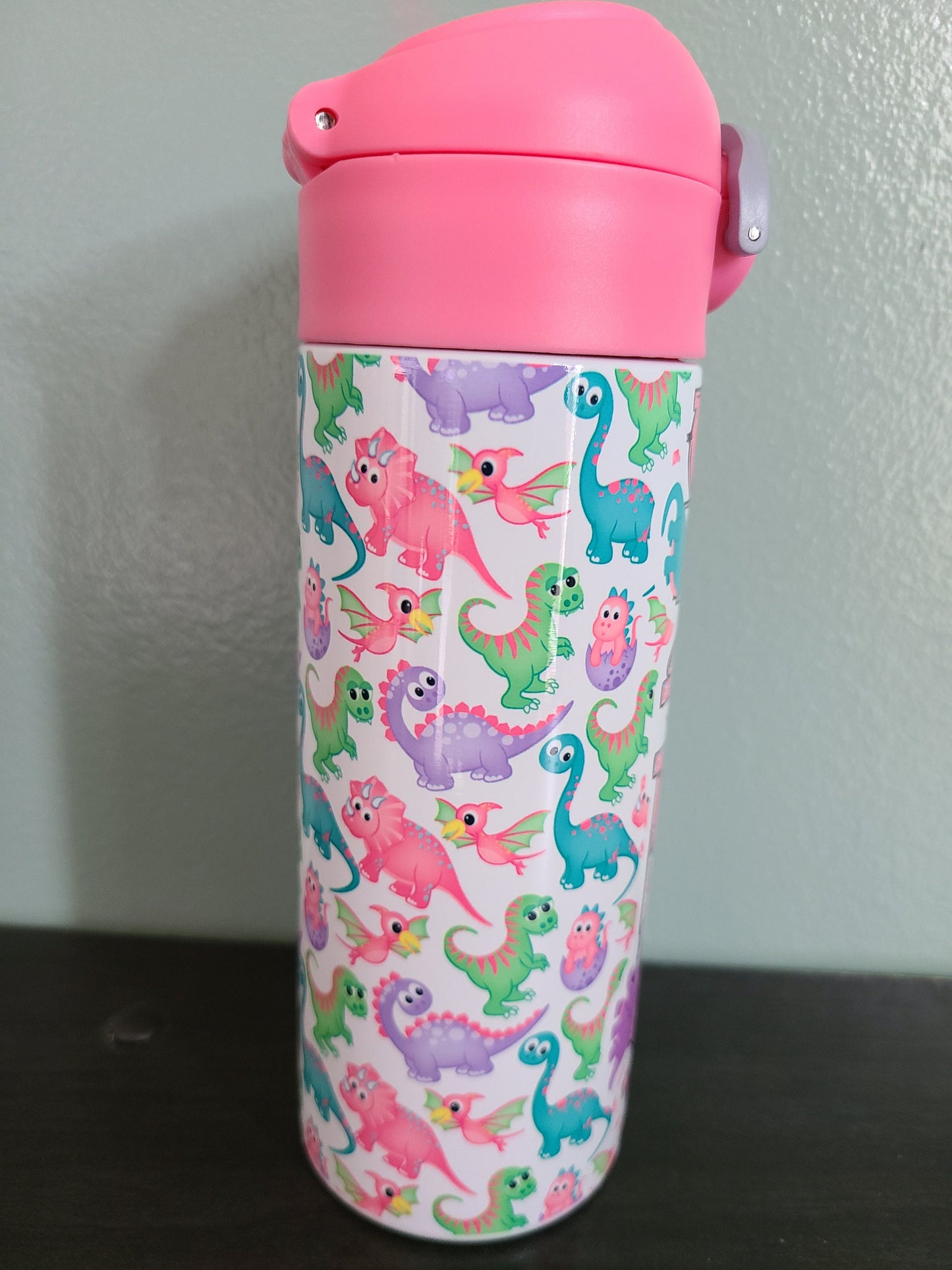 Pink Dinosaur Personalized Water Bottle