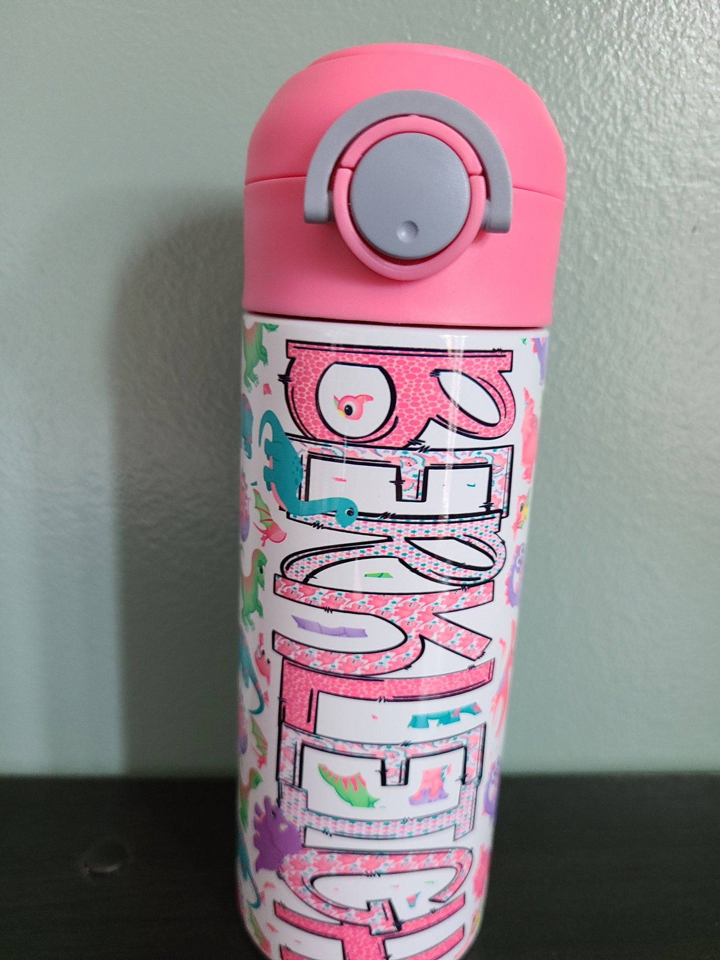 Pink Dinosaur Personalized Water Bottle