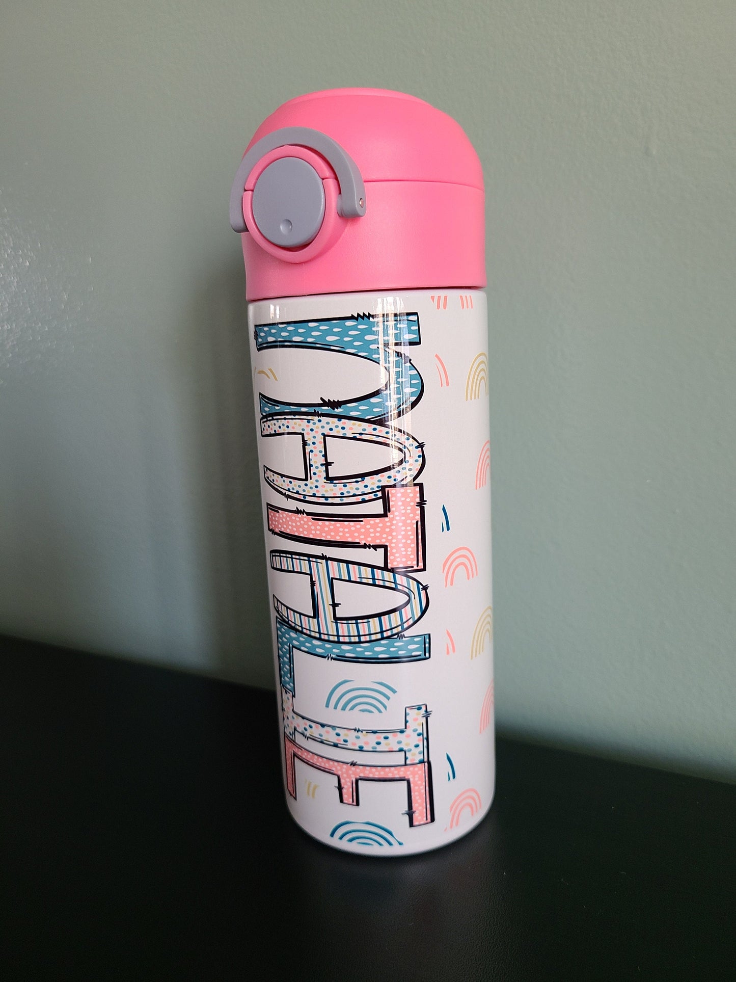 Pink & Blue Rainbows Water Bottle Personalized