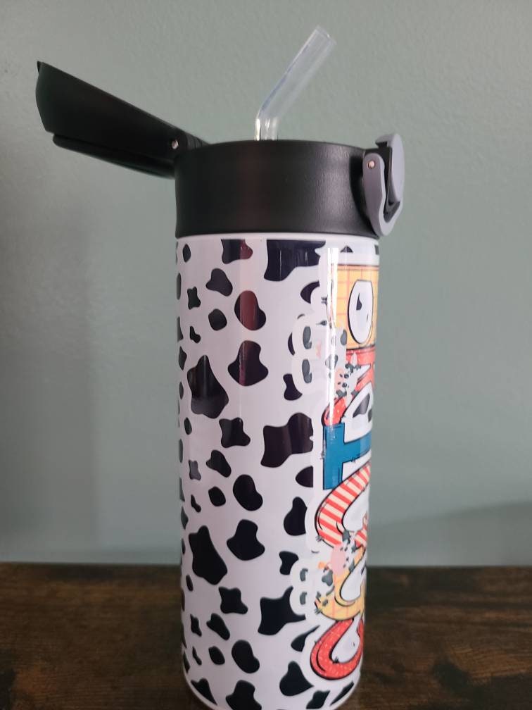 Cow Print Cow Lover Flip Top Water Bottle - Personalized