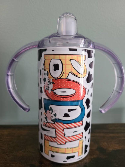 Cow Print Personalized Sippy Cup with Bonus Lid