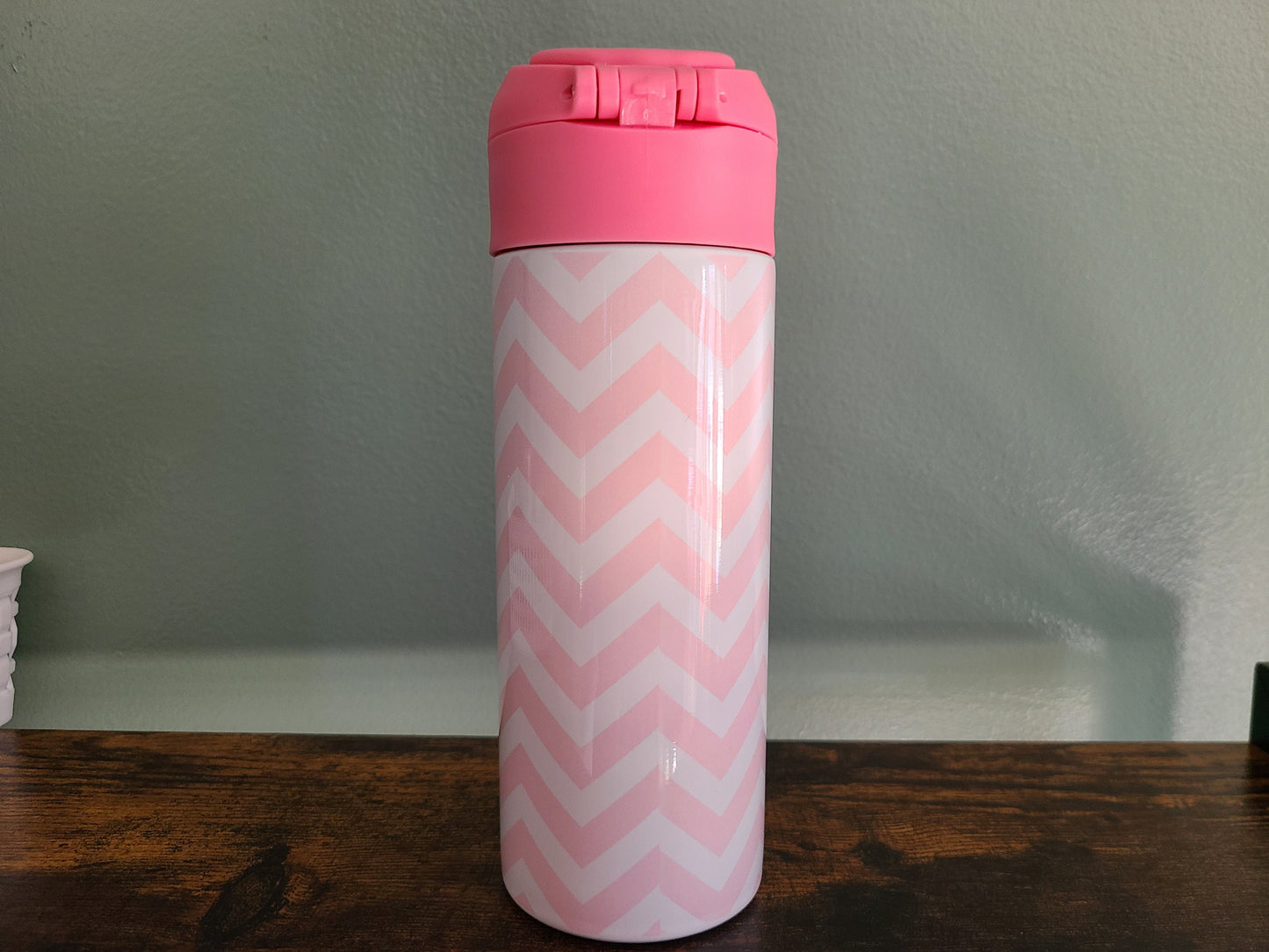Pink Chevron Themed Personalized Water Bottle