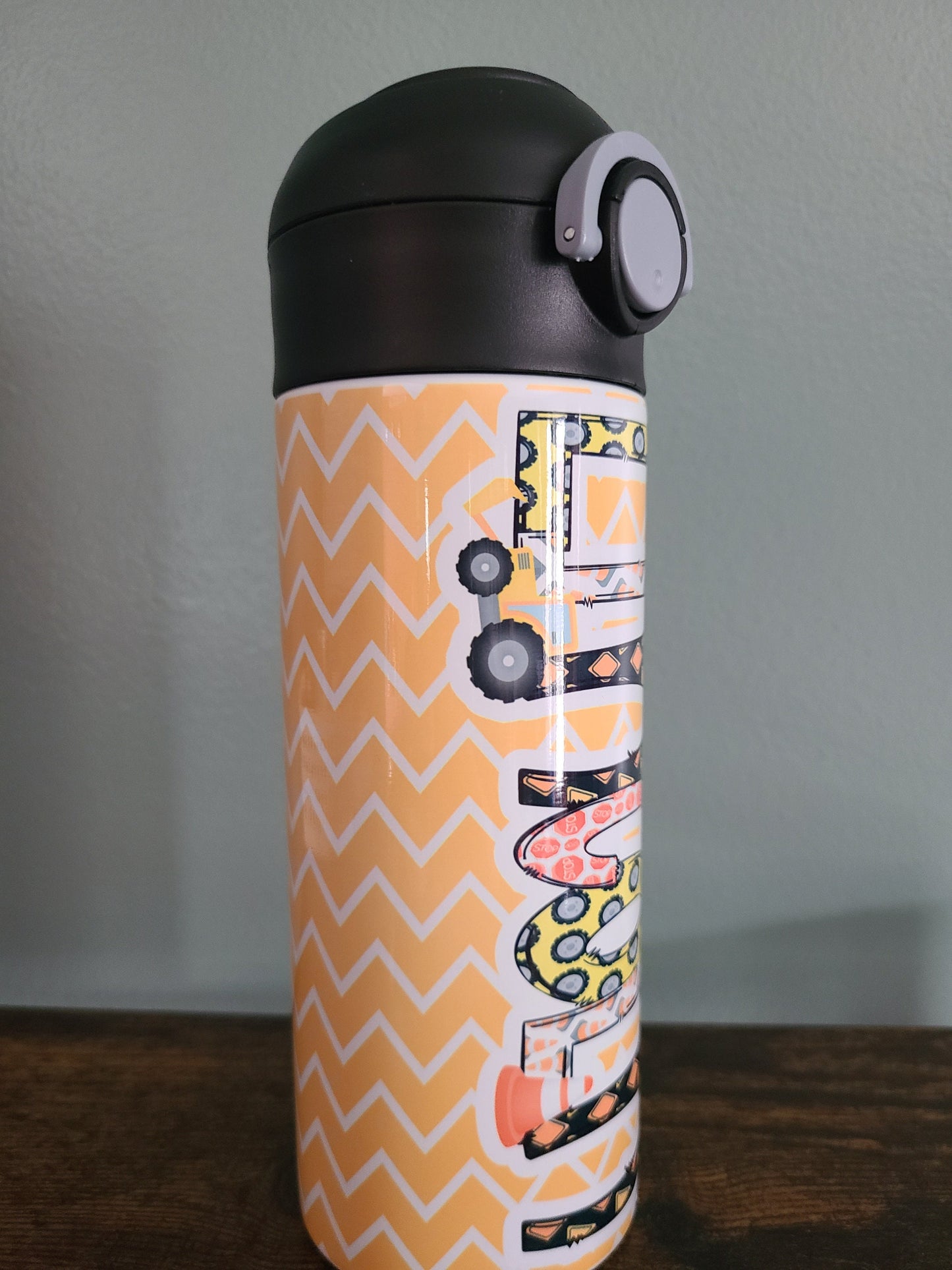 Construction Themed Flip Top Water Bottle - Personalized