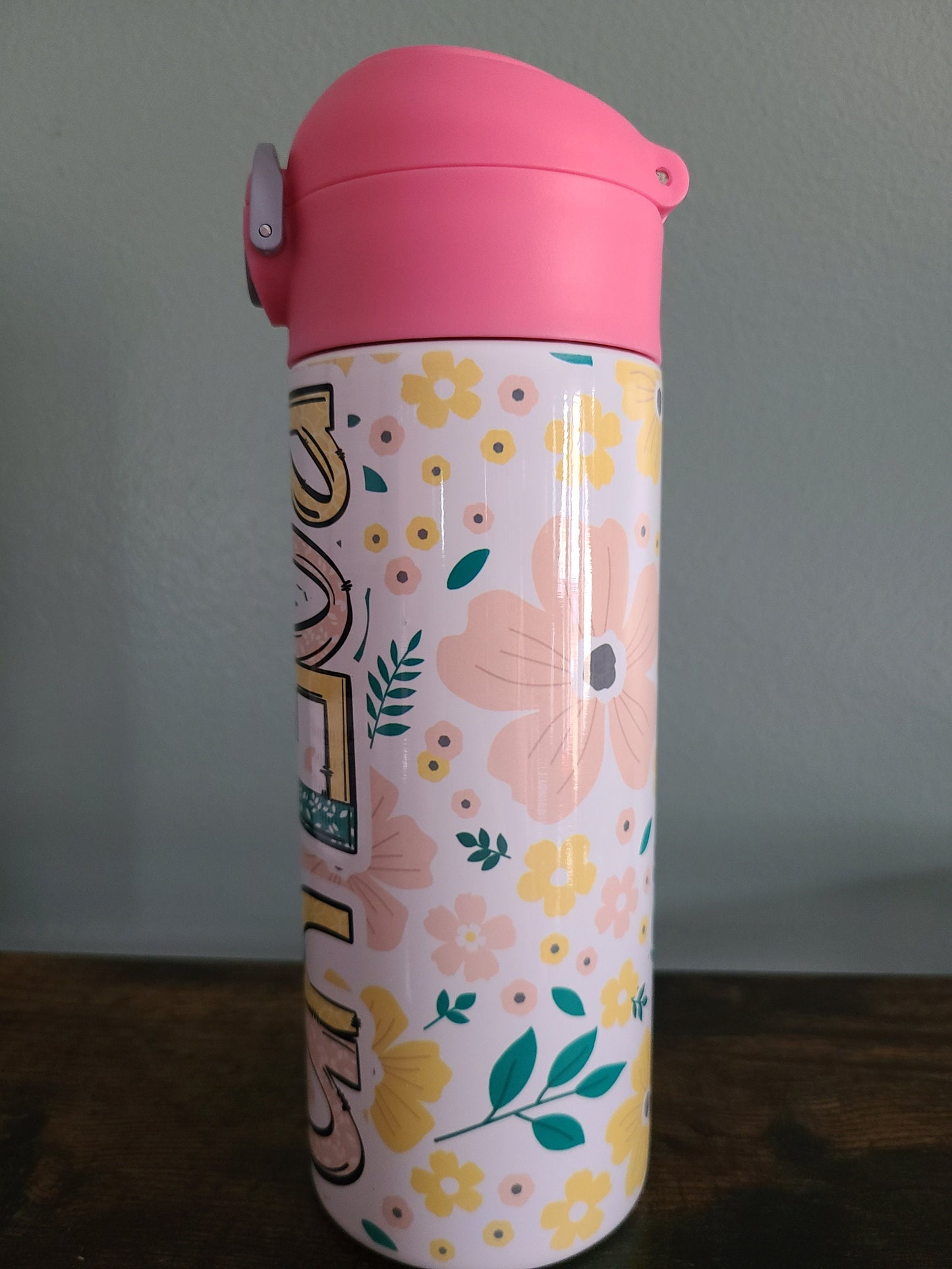 Blush Floral Flip Top Water Bottle - Personalized
