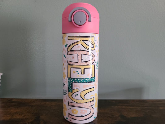 Blush Floral Flip Top Water Bottle - Personalized