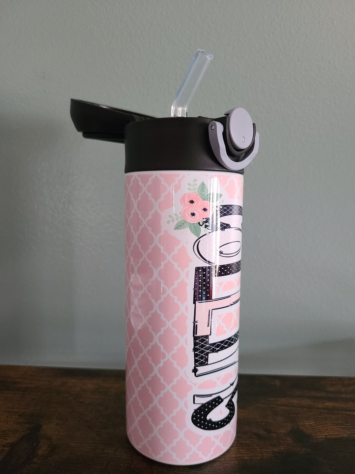 Pink and Black Personalized Water Bottle