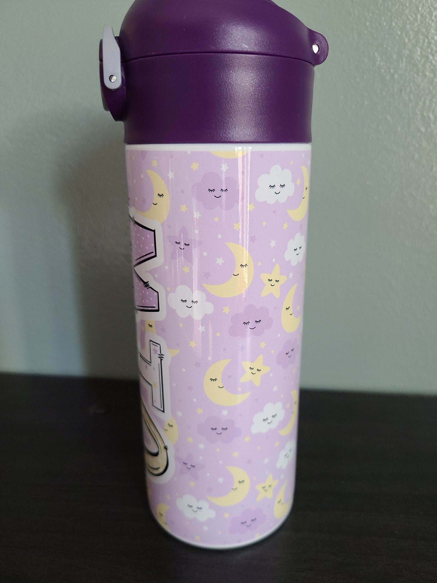 Purple Moon and Stars Personalized Water Bottle