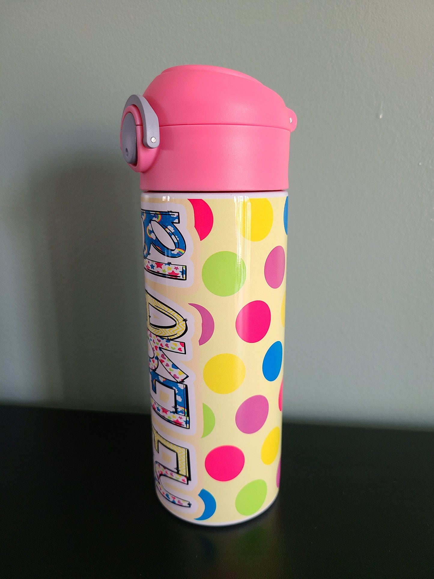 Yellow Polka Dot Water Bottle - Personalized