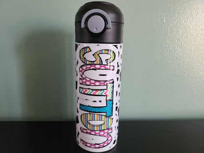 Fun Cow Print Flip Top Water Bottle - Personalized