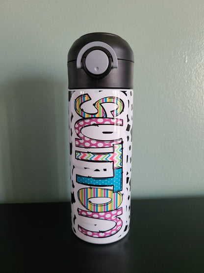 Fun Cow Print Flip Top Water Bottle - Personalized