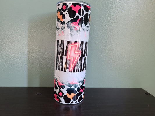 Mama Leopard Print Skinny Tumbler