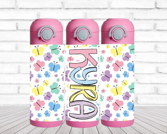 Pastel Butterflies Flip Top Water Bottle - Personalized