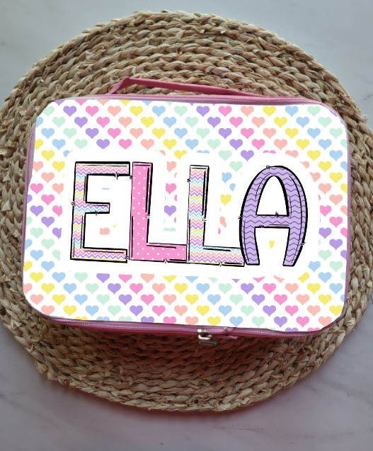 Pastel Rainbow Hearts Personalized Lunch Bag