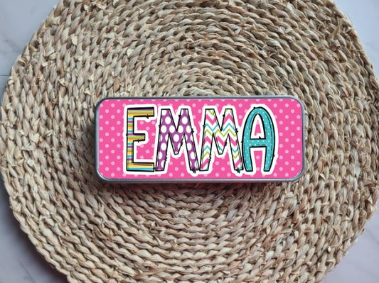 Pink & Purple Personalized Tin Pencil Case