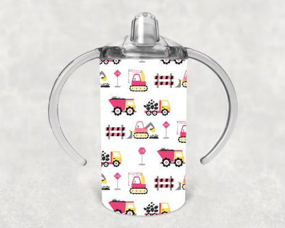 Pink Construction Personalized Sippy Cup with Bonus Lid