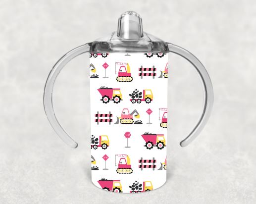 Pink Construction Personalized Sippy Cup with Bonus Lid