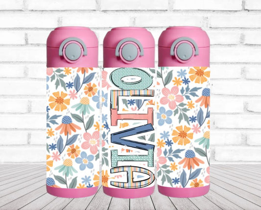 Spring Pink Floral Flip Top Water Bottle - Personalized