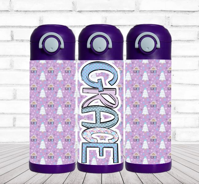 Purple Christmas Flip Top Water Bottle - Personalized