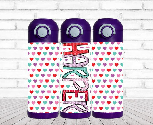Valentine's Rainbow Hearts Personalized Water Bottle