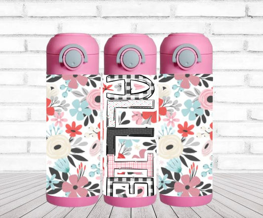 Pink and Teal Floral Personalized Water Bottle