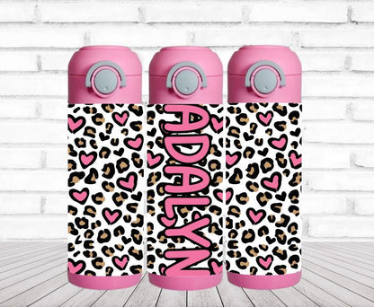 Heart Leopard Print Personalized Water Bottle