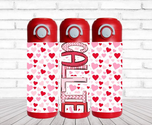 Red and Pink Hearts Personalized Water Bottle