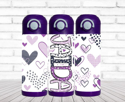 Purple Hearts Personalized Water Bottle