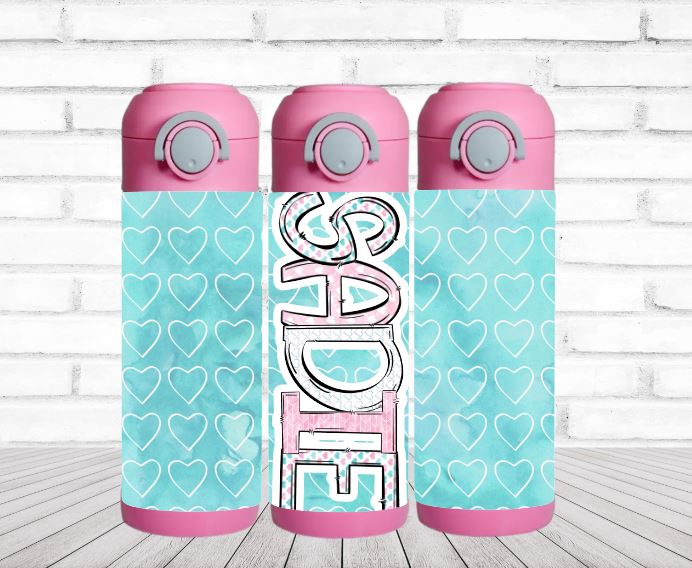 Teal & Pink Hearts Personalized Water Bottle