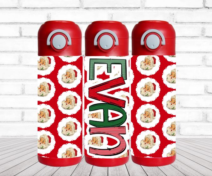 Vintage Santa Christmas Flip Top Water Bottle - Personalized