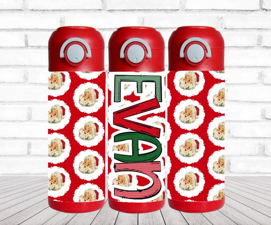 Vintage Santa Christmas Flip Top Water Bottle - Personalized